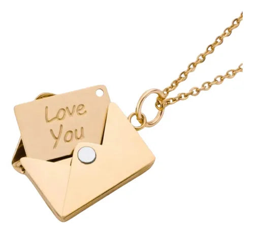 Collar Carta Amor I love You Baño Oro 18K + envío gratis + Caja de Regalo