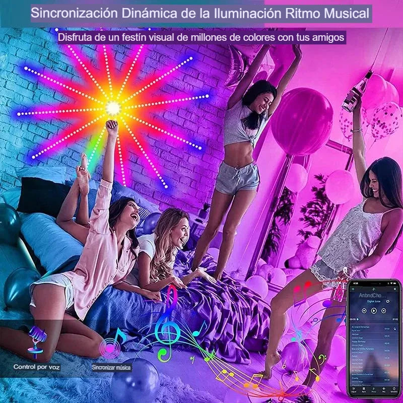 Luces Inteligentes con Sensor de Sonido - Efecto Fuegos Artificiales R