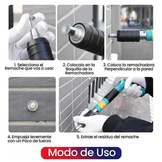 Kit de Pistola Remachadora + Clavos de Acero + caja gratis