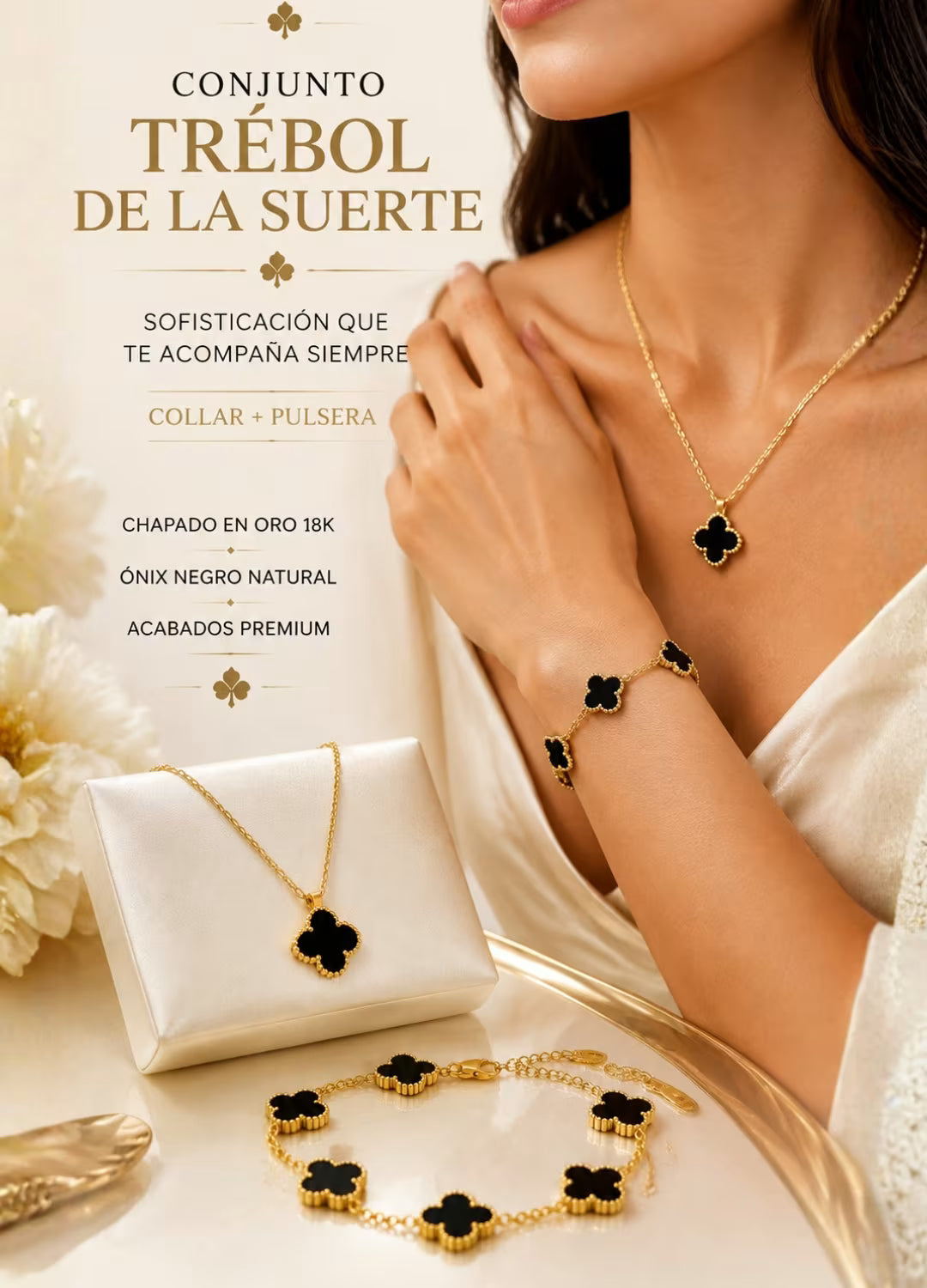 Dúo Collar + Pulsera Trébol 4 Hojas