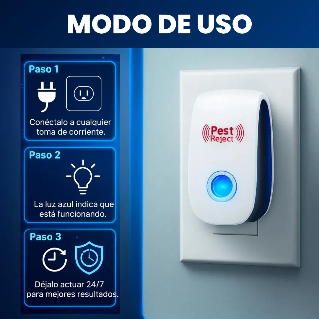 Repelente Ultrasónico Pest Reject 200m² – Seguro para Niños y Mascotas – COMPRA 1, LLEVA 2