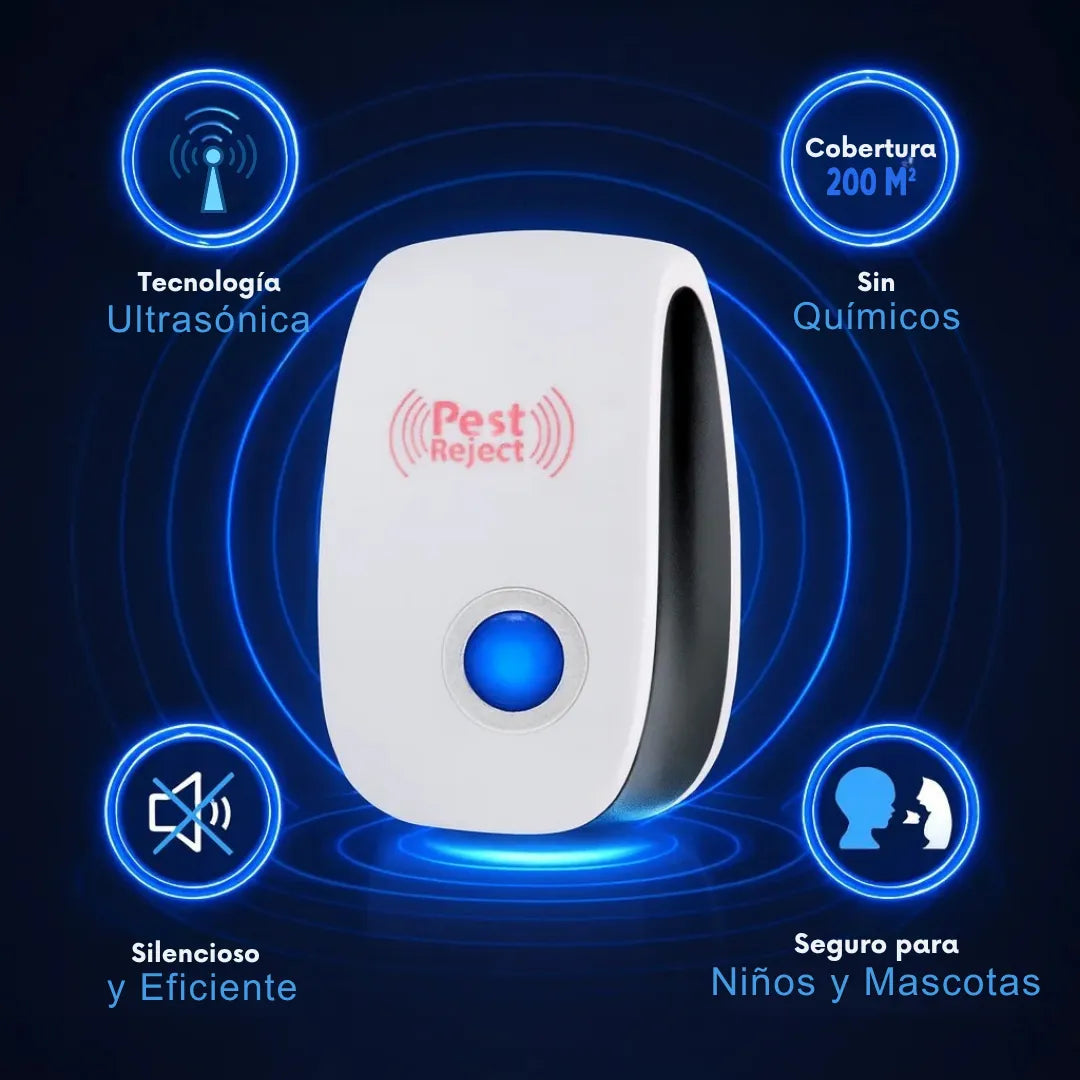 Repelente Ultrasónico Pest Reject 200m² – Seguro para Niños y Mascotas – COMPRA 1, LLEVA 2