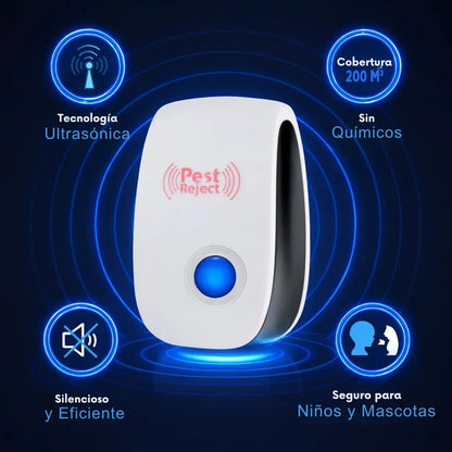 Repelente Ultrasónico Pest Reject 200m² – Seguro para Niños y Mascotas – COMPRA 1, LLEVA 2