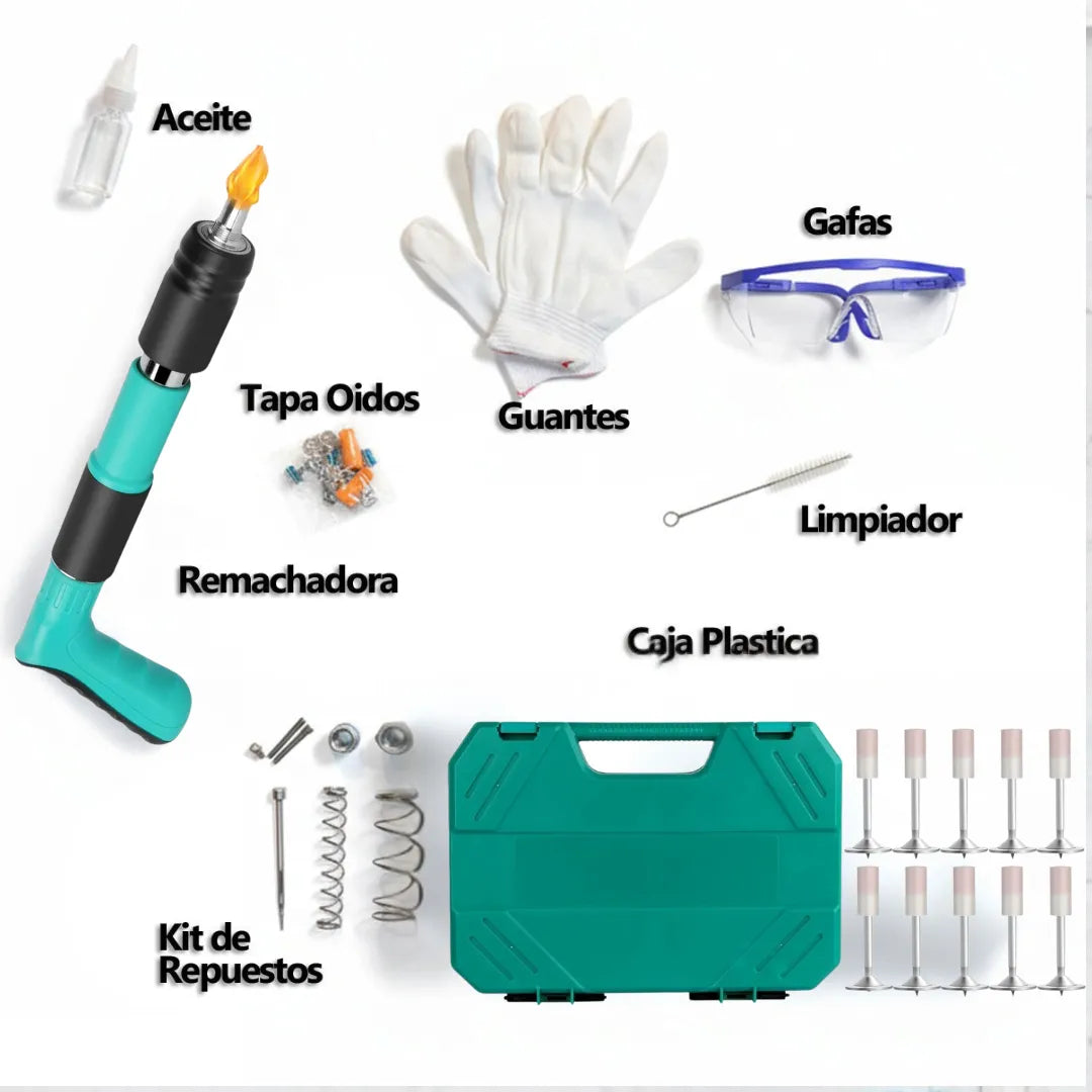 Kit de Pistola Remachadora + Clavos de Acero + caja gratis