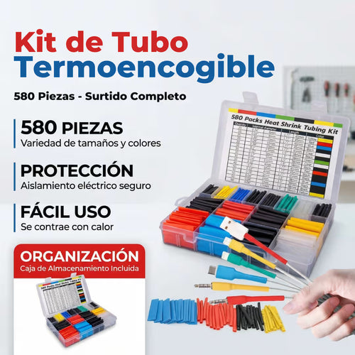 Kit Tubos Termoencogible 580 piezas - 6 Colores - 11 Tamaños