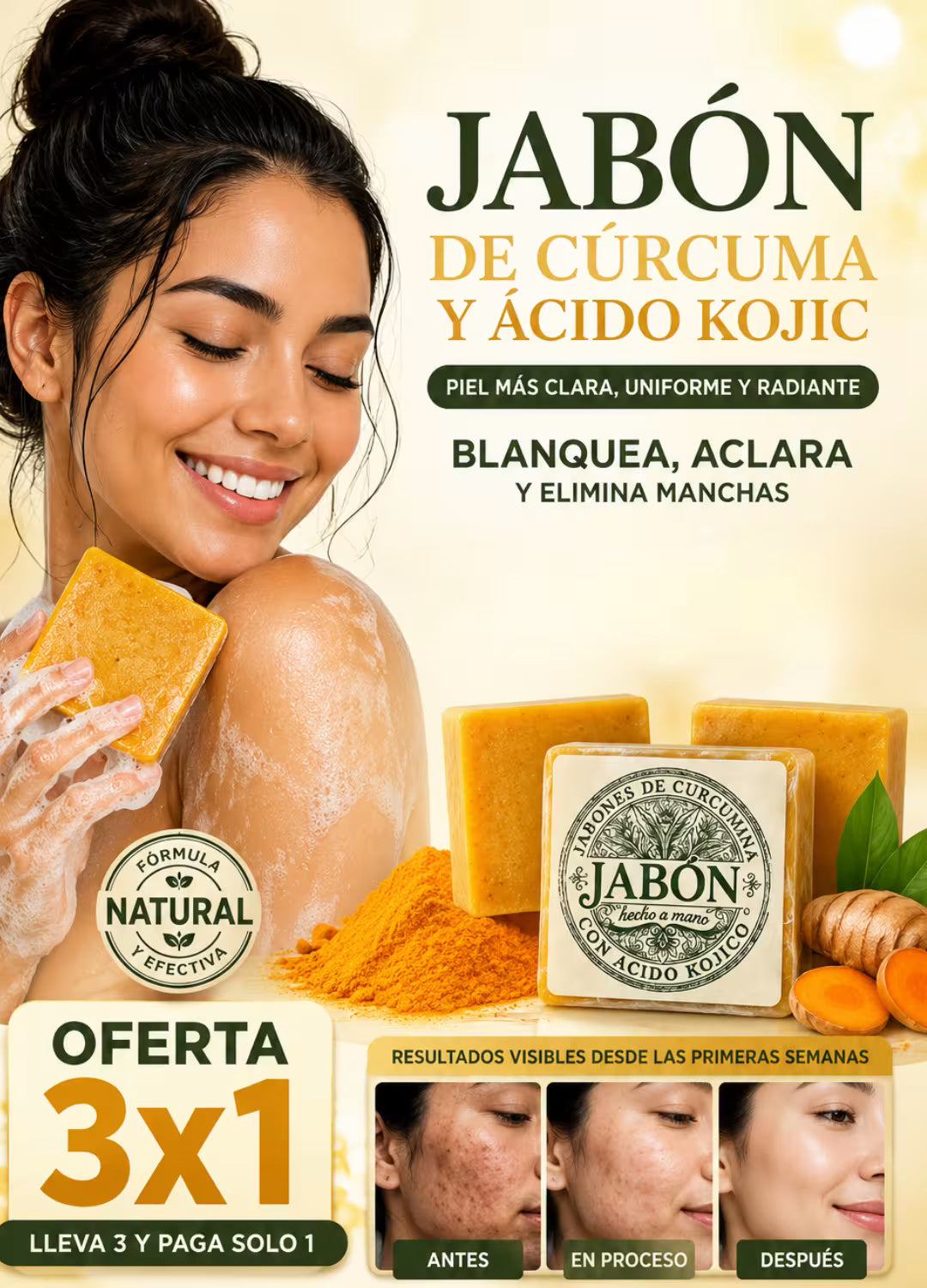 Jabón de Cúrcuma y acido kojic - PAGA 1 RECIBE 3