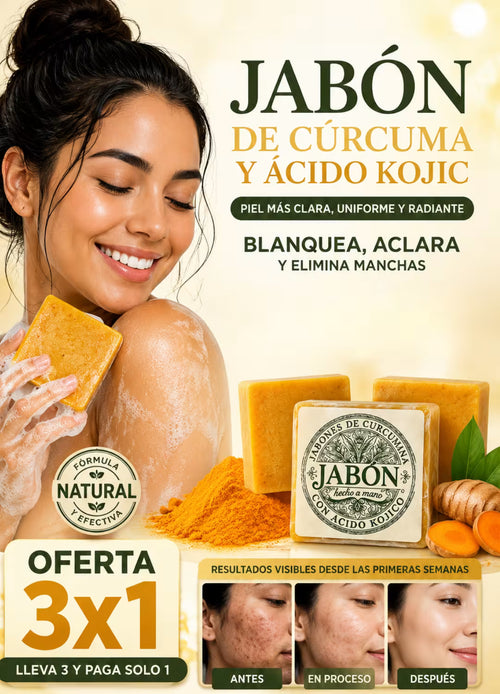 Jabón de Cúrcuma y acido kojic - PAGA 1 RECIBE 3