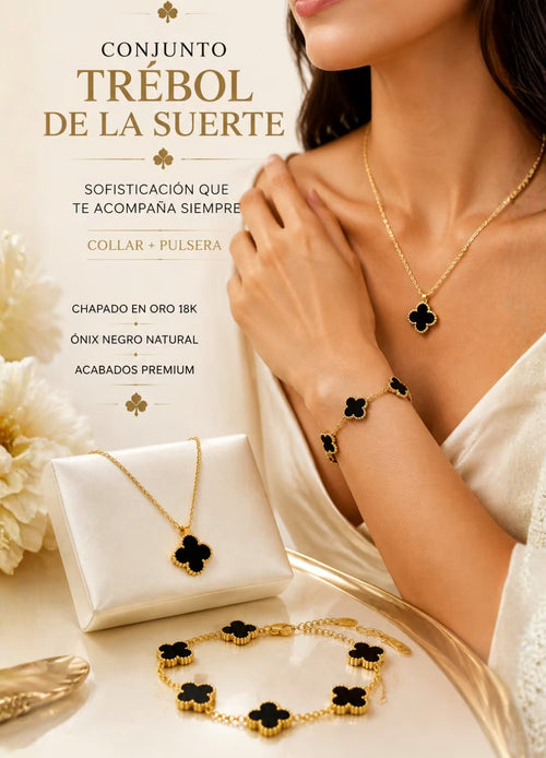 Dúo Collar + Pulsera Trébol 4 Hojas